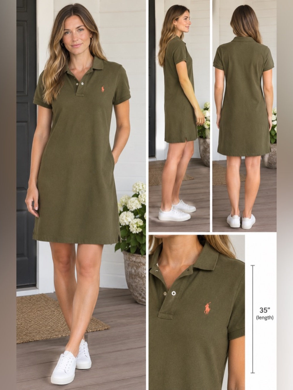 Polo Ralph Lauren Olive Polo Mini Dress with Coral Pony